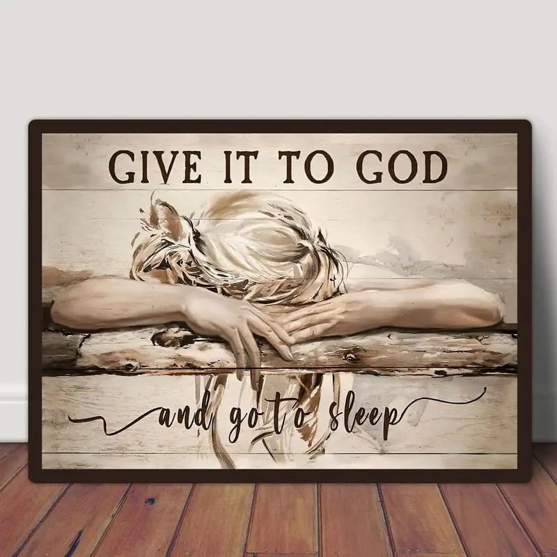 "Give It to God and Go to Sleep" Vibrant God Canvas Art Print – Unframed Christian Wall Decor for Bedroom & Living Room, Faith-Inspired Christian Home Decoration, 30 * 45cm/12 * 18in Unframed
