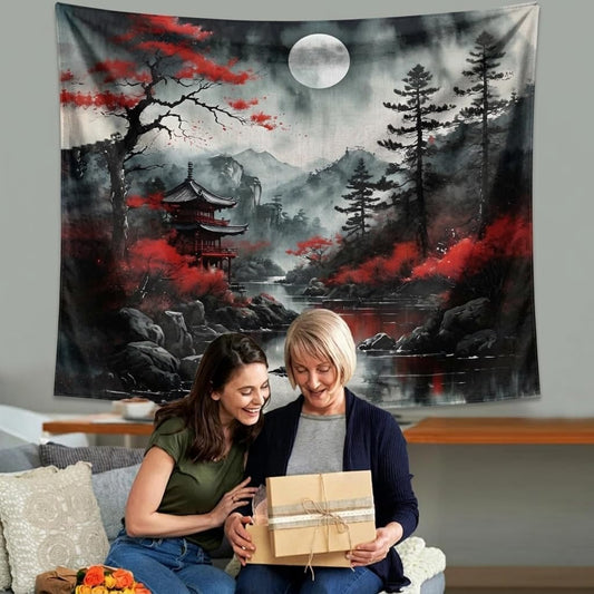 Japanese Wall Art Decor Tapestry for Bedroom, Black and White Anime Posters