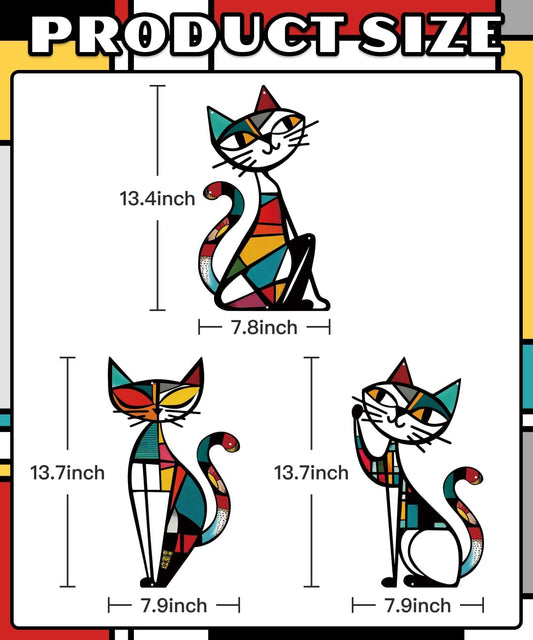 Putuo Decor 3 Pieces Cat Metal Wall Decor, Colorful Mid Century Modern Abstract Retro Wall Hanging Sculptures for Cat Lovers Living Room Bedroom Kitchen Hallway Office, 13.77 x 9.84 in