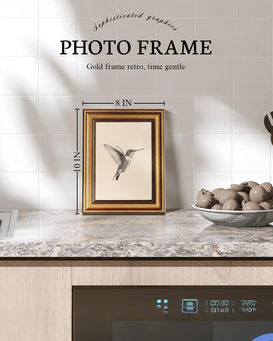 VIYYIEA Vintage Gold Framed Wall Art – Hummingbird Sketch Prints, 8x10 IN
