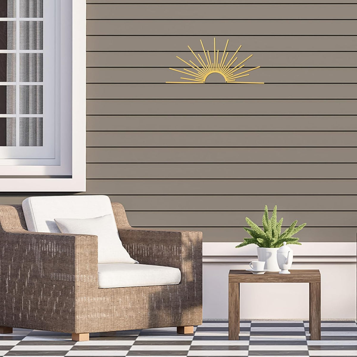 Otoolling Gold Sun Burst Metal Wall Decor Minimalist Line Art, 15.7"x7.7"
