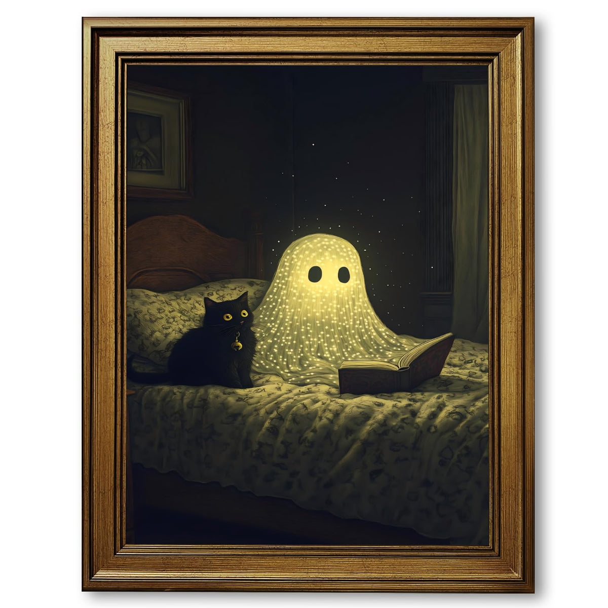 Funny Halloween Bathroom Wall Art Cute Ghost Toilet Paper Poster Spooky Toilet Art Prints Floral Ghost Painting Flowers Halloween Whimsical Room Decor for Powder Room Restroom 8x10inch Gold Frame