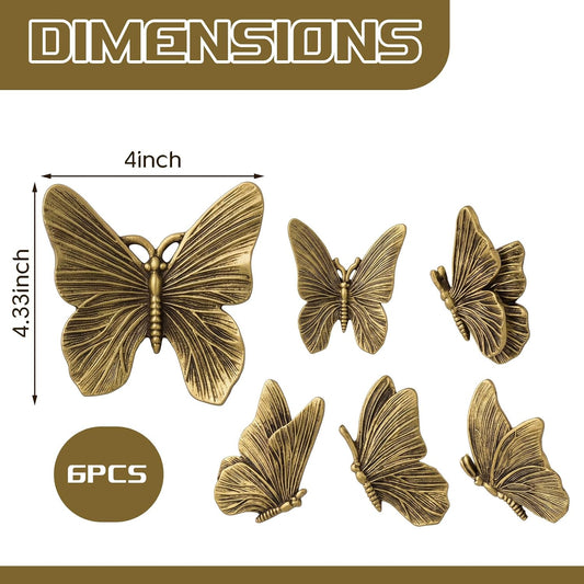 Yerliker 6 Pcs Antique Gold 3D Butterfly Wall Decor, Resin