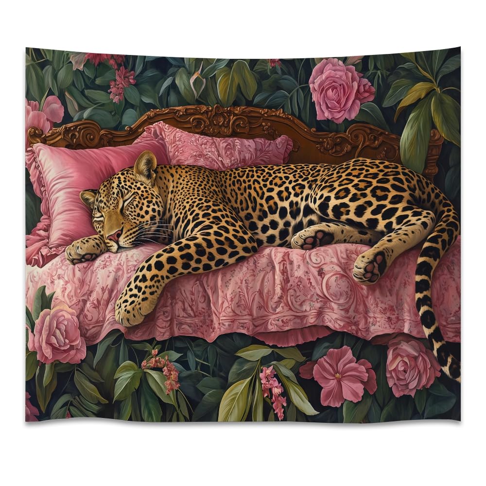 Burgundy Leopard Wall Tapestry Double Wild Cat Illustration Graphic Jungle Art Edgy Teen Room Dorm Decor Large Fabric Hanging Statement Tapestries 30x40inch