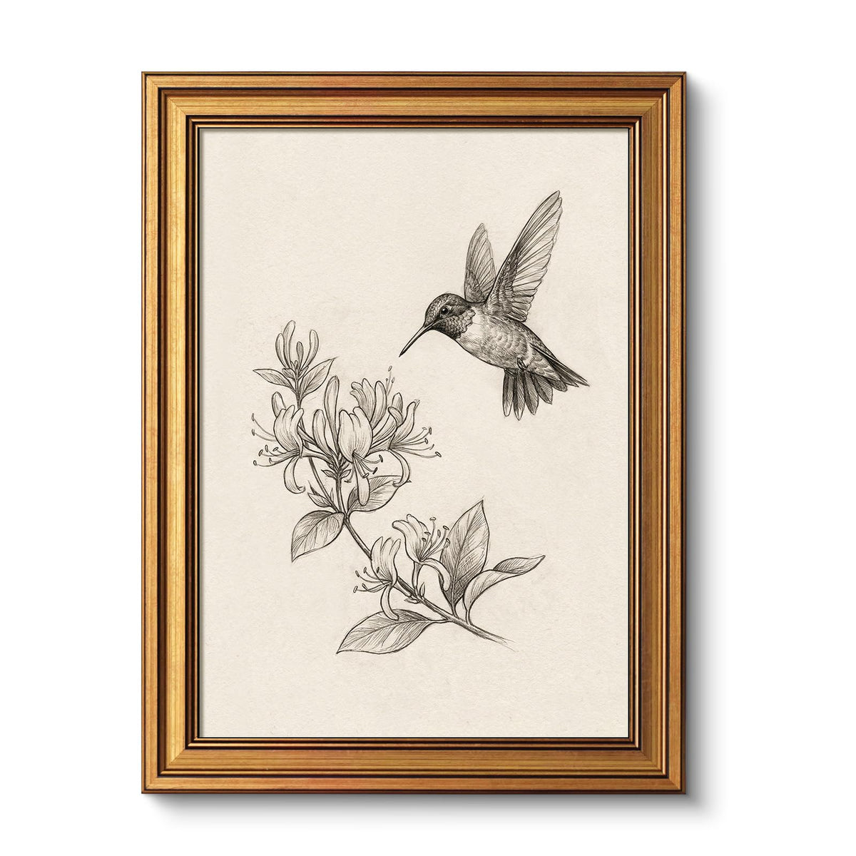 VIYYIEA Vintage Gold Framed Wall Art – Hummingbird Sketch Prints, 8x10 IN