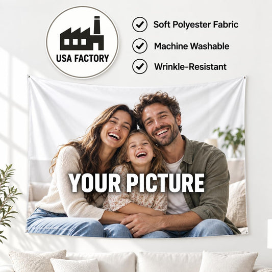 zentamorek Custom Tapestry with Picture - Personalized Photo Tapestry with Text, Logo & Design, Customized Wall Hanging Banner for Bedroom, Living Room, Dorm, Wedding, Birthday & Party Decor