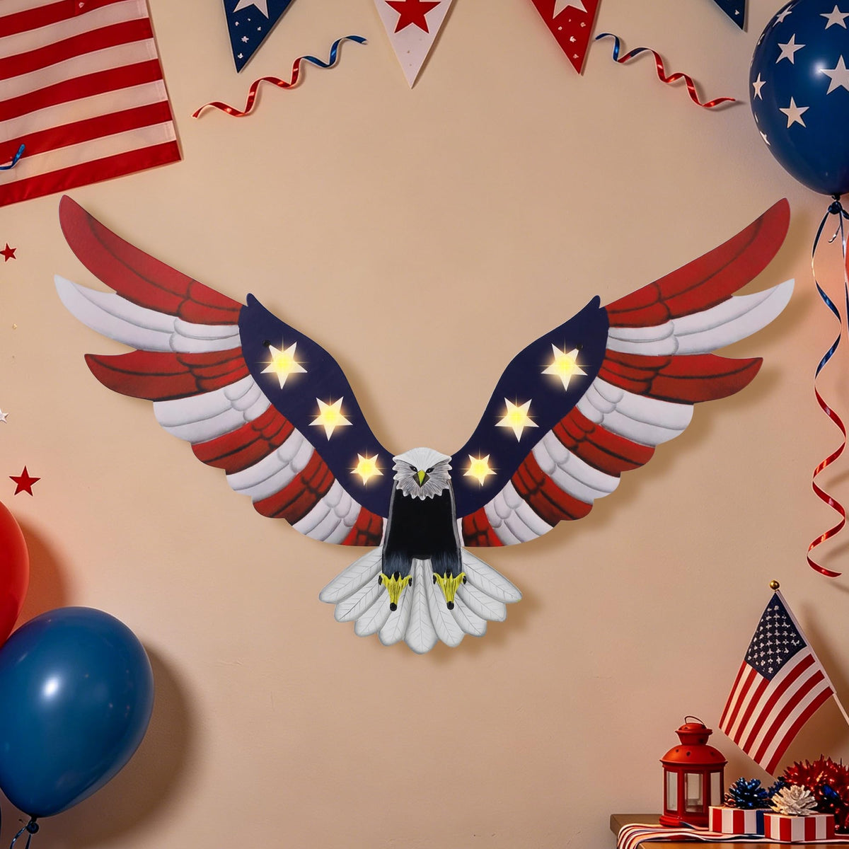 Adroiteet American Eagle 250th Patriotic decorations, Independence Day 4th of July Decoration Metal Wall Art, American Flag Bald Eagle Hanging Sculpture, Large Handmade Centerpiece for Indoor Bedroom Office Outdoor 23.6" x 14"