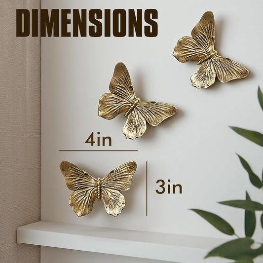 GUSFREUD 3D Butterfly Wall Decor Set – Resin Wall Decor for Living Room, Bedroom, Bathroom, Dining Room, Outdoor and Gallery Walls - Antique Copper - Set of 3