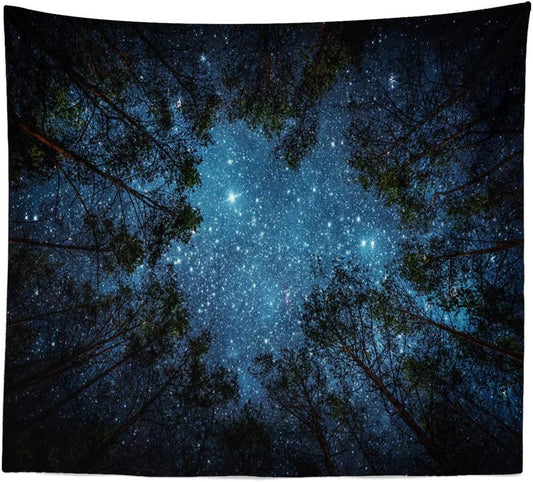 Llamazing Forest Tapestry Home Decor Landscape Living Room Bedroom Decoration Magic Tapestry Curtain (Looking Up at The Stars, 78''L×60''W)
