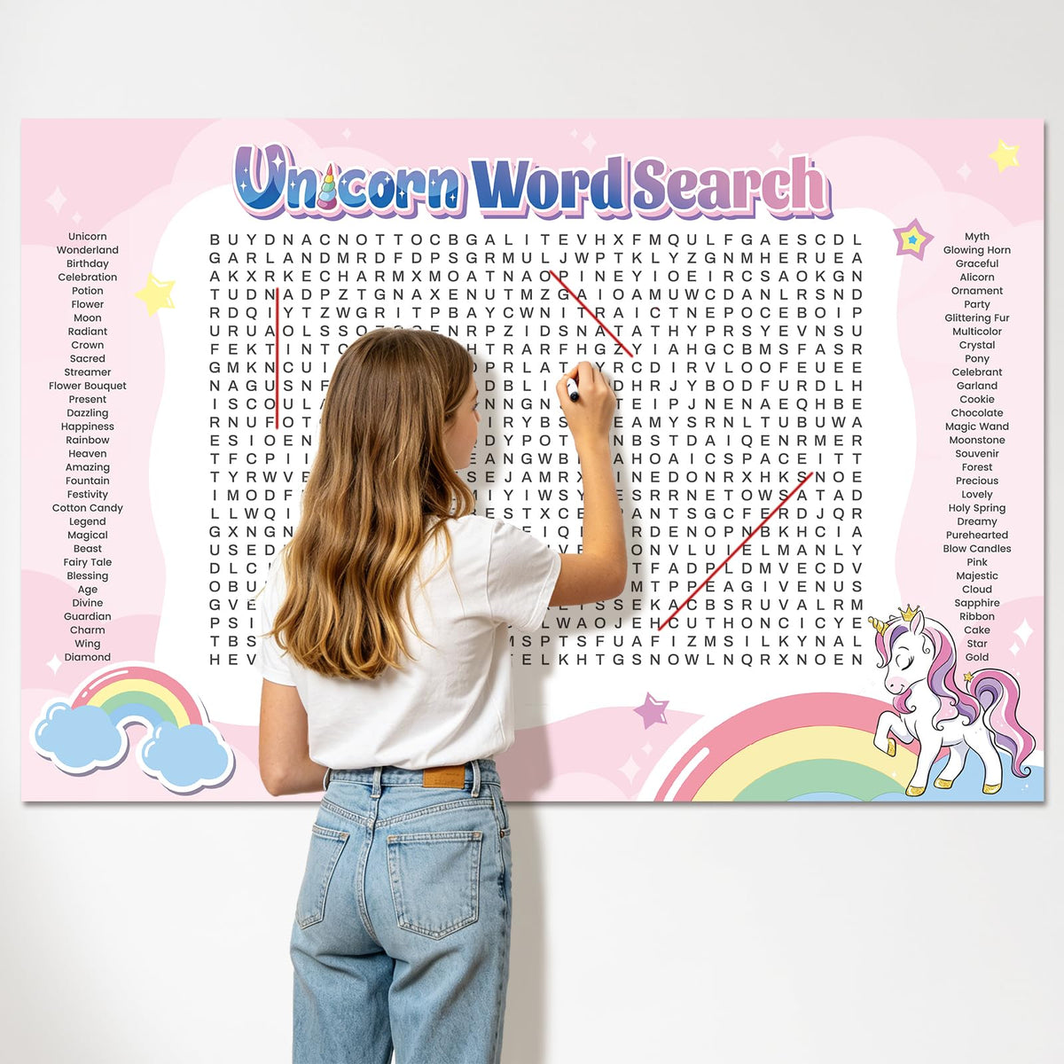 WBCPATY Giant Thanksgiving Word Search Poster, 53" X 36" Jumbo Holiday Word Find Wall Poster, Wall Game with 64 Words for Family Holiday Party Activity