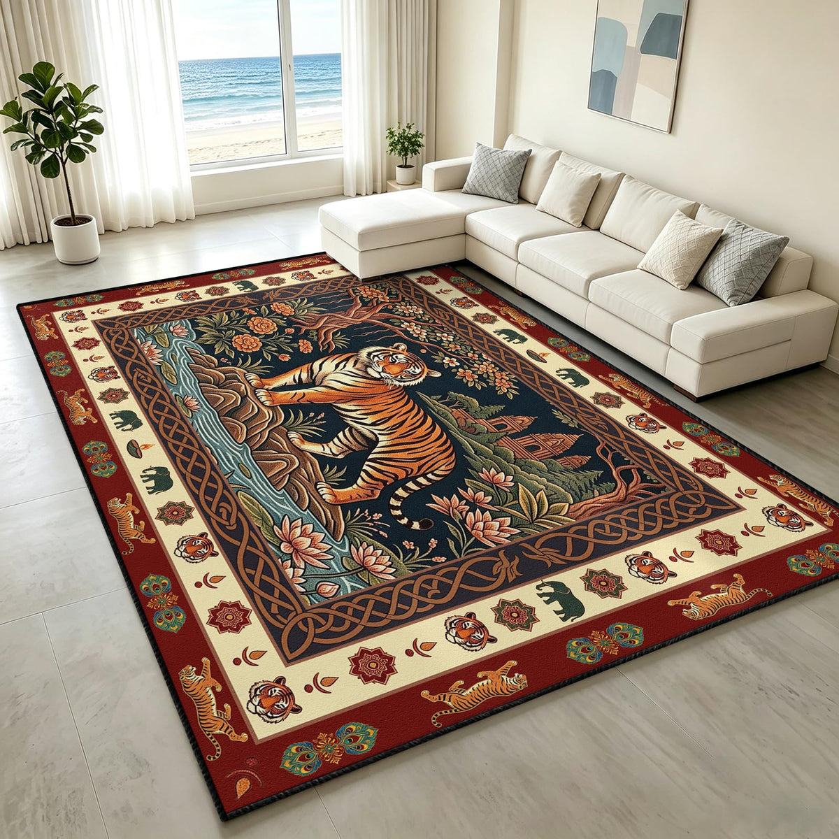 Indian Elephant Area Rug 3x5 Red Vintage Boho Tapestry Style Carpet