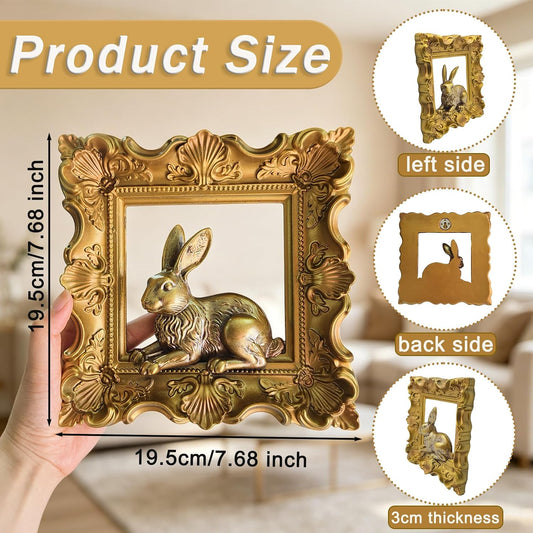 Rabbit Wall Decor with Gold Frame, Baroque Resin Bunny Wall Sculpture
