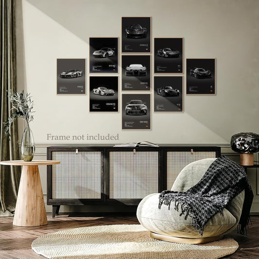 CSLGQGV Car Poster Vintage Racing Car Wall Art Supercar Canvas Prints Painting For Men Room Pictures Guys Dorm Room Aesthetics Decor Bedroom Office (Unframed,8×10inch,9pcs) black