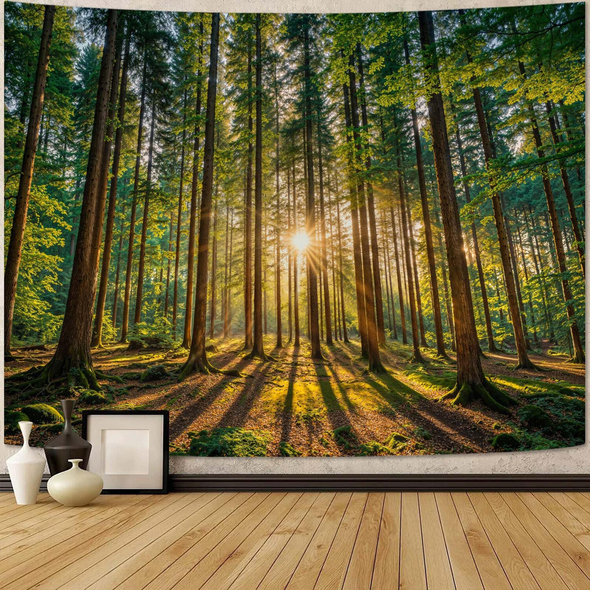 Zussun Nature Forest Tapestry Green Tree Wall Tapestry for Bedroom Aesthetic Plant Stream Pool Landscape Small Tapestries Wall Hanging for Dorm Living Room Decor 48 x 36 Inch