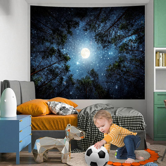 Apdidl Space Ceiling Tapestry for Bedroom, Galaxy Forest Large Wall Hanging