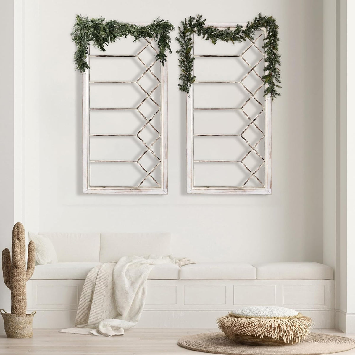 Oakrain Wood Window Frame Wall Art, 39"x 20" Rustic Wall Decor for Home