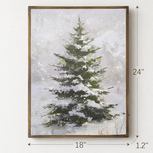 Christmas Decorations-18“ x 24" Lighted Framed Snowy Tree Canvas Wall Decor