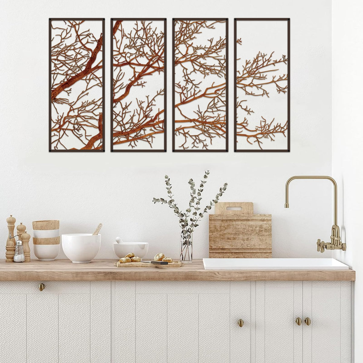 ESTART 4 Pieces Tree of Life Metal Wall Decor, Tree Branch Metal Wall Art