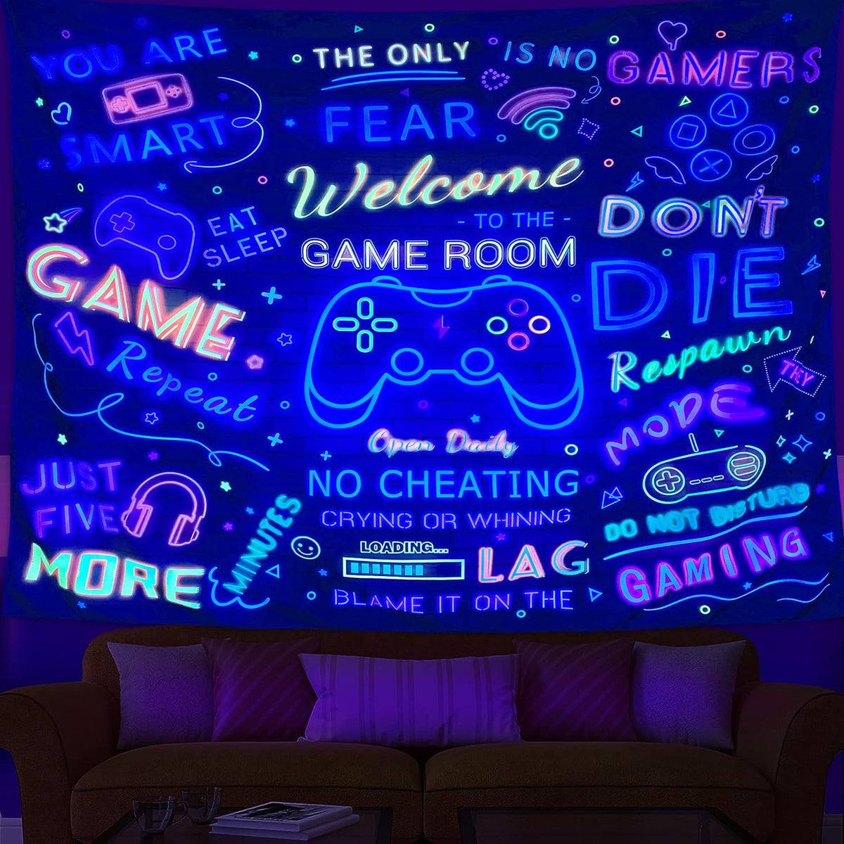ARTCREATOR Black Light Art Halloween Wall Decor Trippy Blacklight Horror Face Tapestry, UV Reactive Tapestries Glow in The Dark Party Tapestry for Bedroom, Living Room (29" x 37")