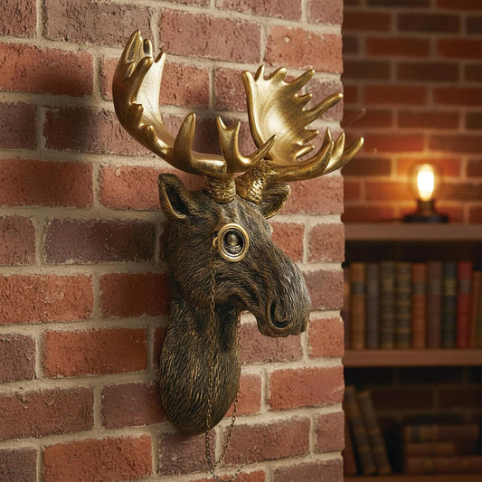 Newinhome Animal Heads Wall Decoration Resin Animals Sculptures Head Wall Hanging Decor Gold vintage Wall Sculpture for Living Room Bedroom Office(Moose,not include metal frames)