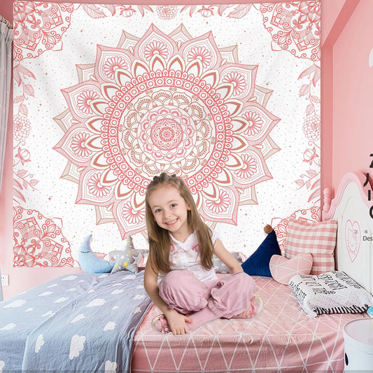 Apdidl Pink Boho Wall Tapestry for Bedroom,Mandala Bohemian Tapestries Girl
