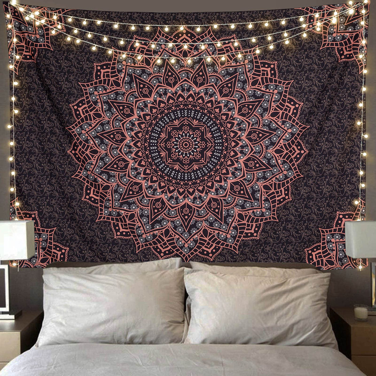 Black Mandala Tapestry Wall Hanging Psychedelic Wall Tapestry Aesthetic Indian Hippie Decor Bohemian Art Boho Home Decoration for Bedroom,Living Room,Dorm