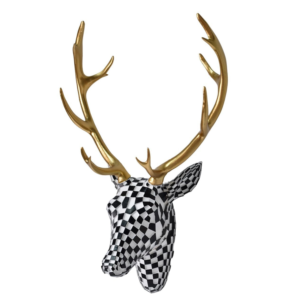 GIGICICI Mosaic Deer Head Wall Decor 15.7x8.7 Inch, Artistic Faux Resin Animal Head Wall Sculpture Hanging for Living Room Bedroom Kitchen Office, White-Gold Gift