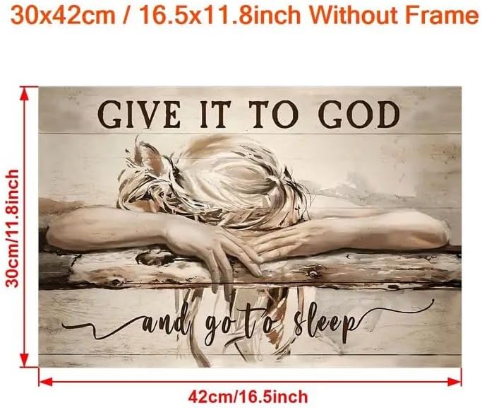 "Give It to God and Go to Sleep" Vibrant God Canvas Art Print – Unframed Christian Wall Decor for Bedroom & Living Room, Faith-Inspired Christian Home Decoration, 30 * 45cm/12 * 18in Unframed