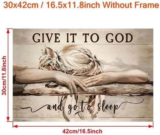 "Give It to God and Go to Sleep" Vibrant God Canvas Art Print – Unframed Christian Wall Decor for Bedroom & Living Room, Faith-Inspired Christian Home Decoration, 30 * 45cm/12 * 18in Unframed