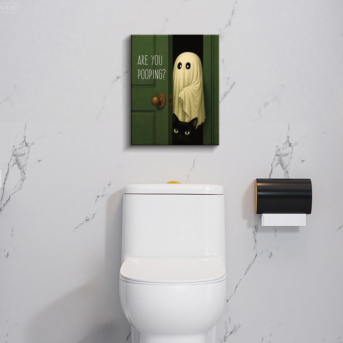 Funny Ghost Cat Halloween Bathroom Wall Art Ghost Are Canvas Print Framed
