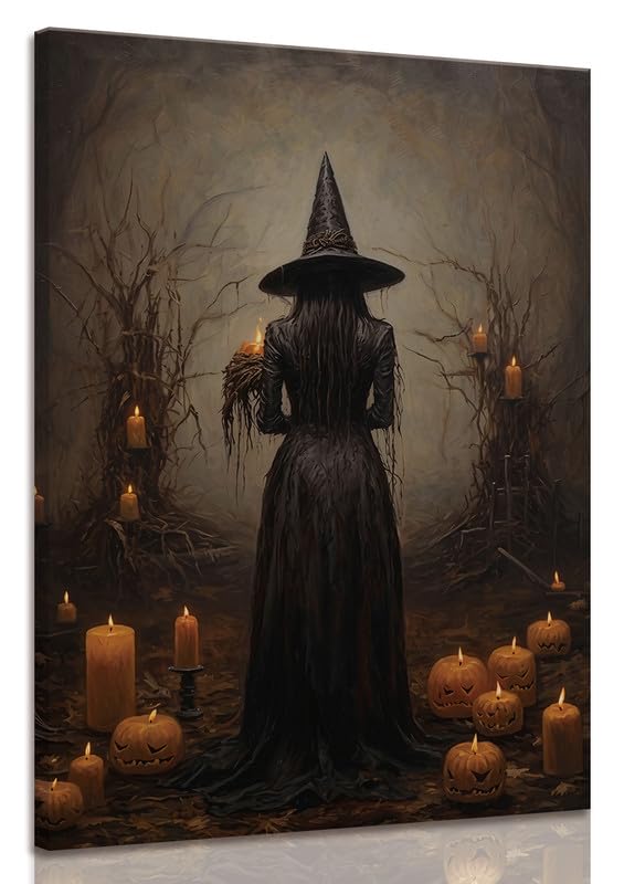 ILLBDR Halloween Three Witches Canvas Wall Art Poster 12x16 inch