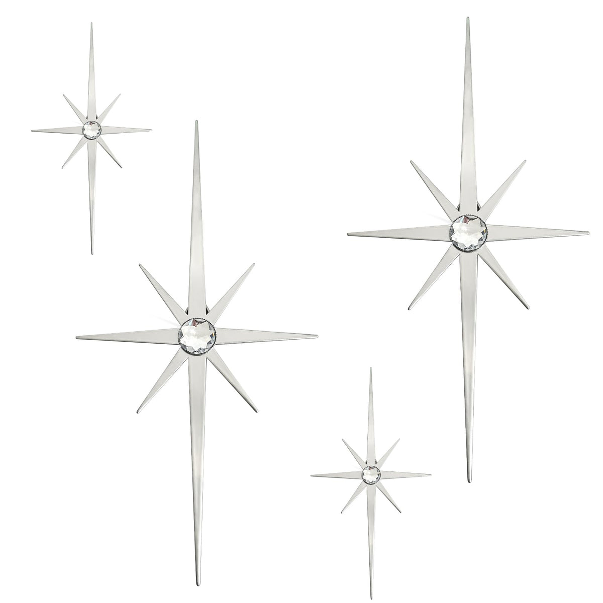 sxnzequnze 4 Pcs Star Wall Art for Home Decor Living Room Bedroom Office Metal 3D,Bling,with Hanging Hook Starburst Midcentury Sculpture Retro Gallery Accent Celestial -Gold 16.5in/9.4in