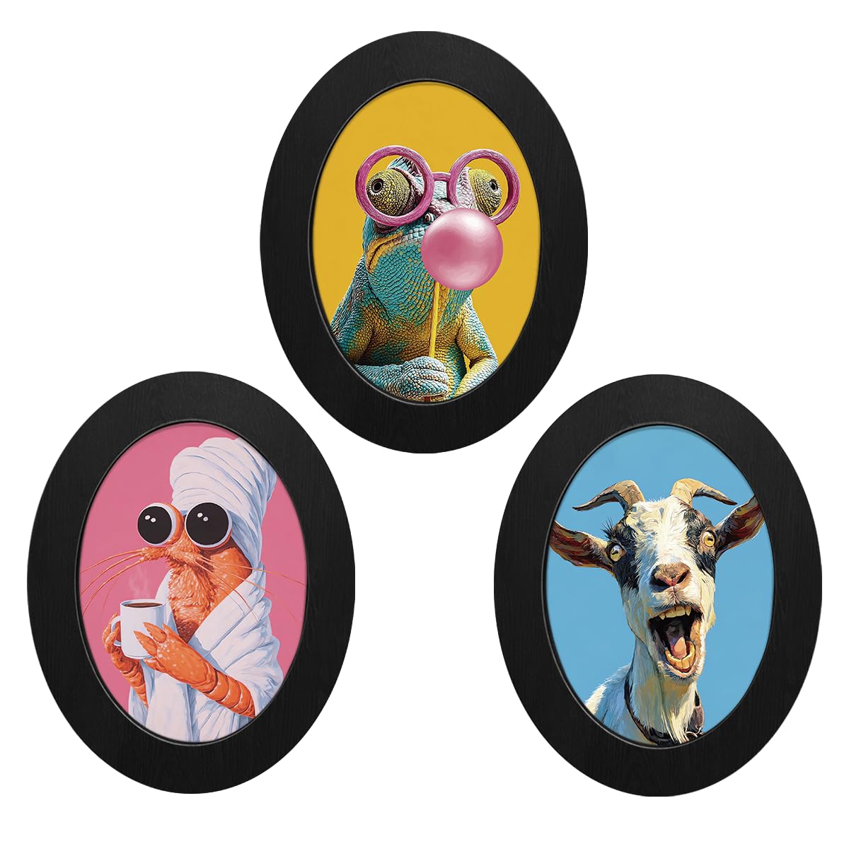 3Pcs Funny Ghost Halloween Bathroom Oval Wall Art Framed Spooky Decor