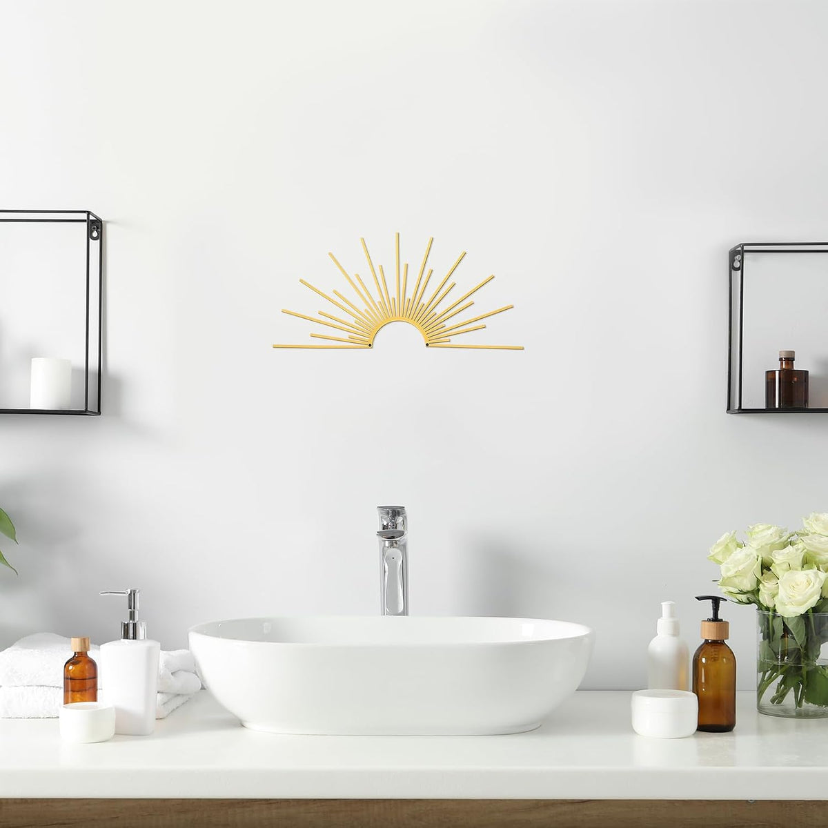 Otoolling Gold Sun Burst Metal Wall Decor Minimalist Line Art, 15.7"x7.7"