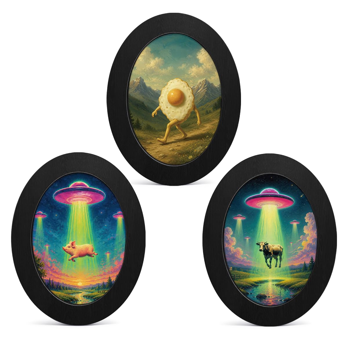 3Pcs Funny Ghost Halloween Bathroom Oval Wall Art Framed Spooky Decor