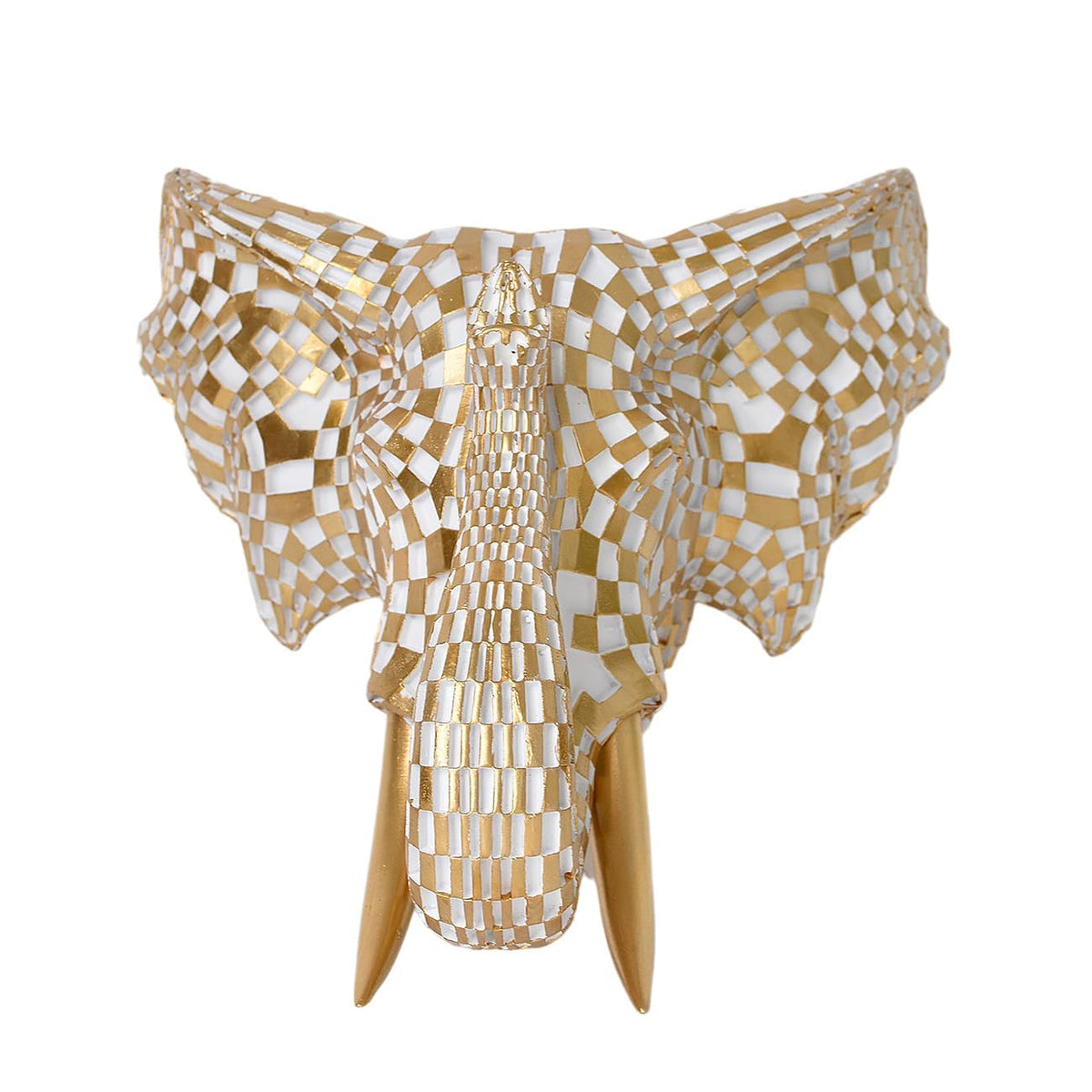 GIGICICI Mosaic Deer Head Wall Decor 15.7x8.7 Inch, Artistic Faux Resin Animal Head Wall Sculpture Hanging for Living Room Bedroom Kitchen Office, White-Gold Gift