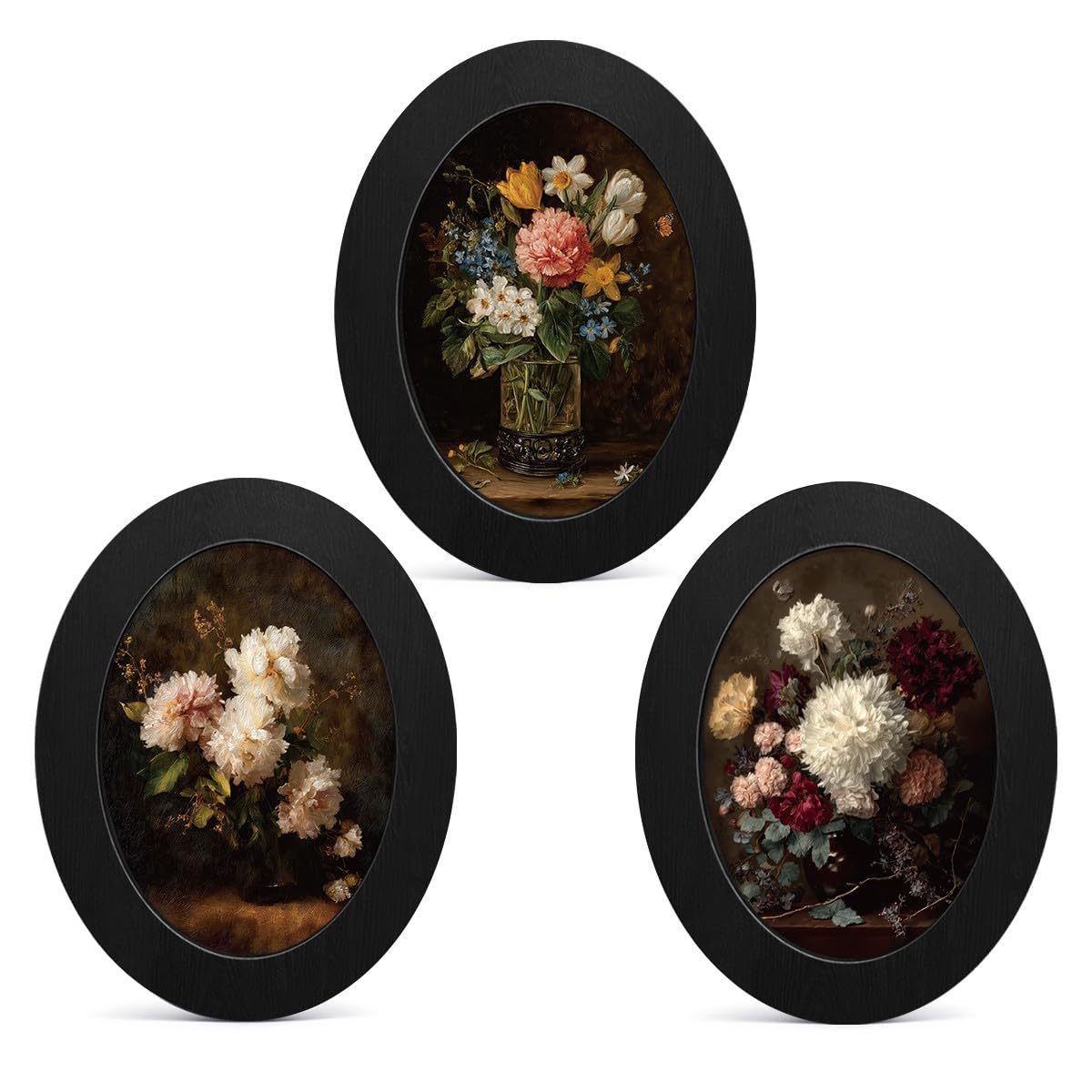3Pcs Funny Ghost Halloween Bathroom Oval Wall Art Framed Spooky Decor