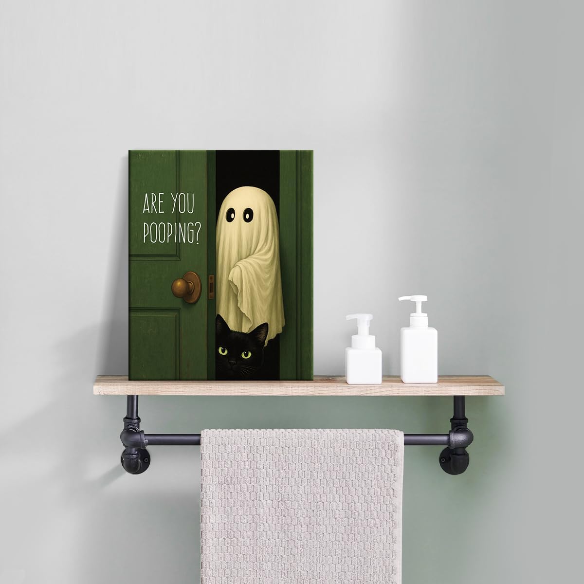 Funny Ghost Cat Halloween Bathroom Wall Art Ghost Are Canvas Print Framed