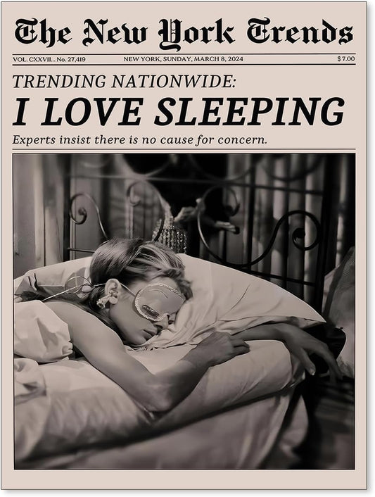 VERENIX Retro Black and White Feminist Wall Art Newspaper Aesthetic Canvas Posters Vintage Funky Girl Sleeping Prints for Girly Dorm Bedroom Wall Decor 12x16 inch Unframed