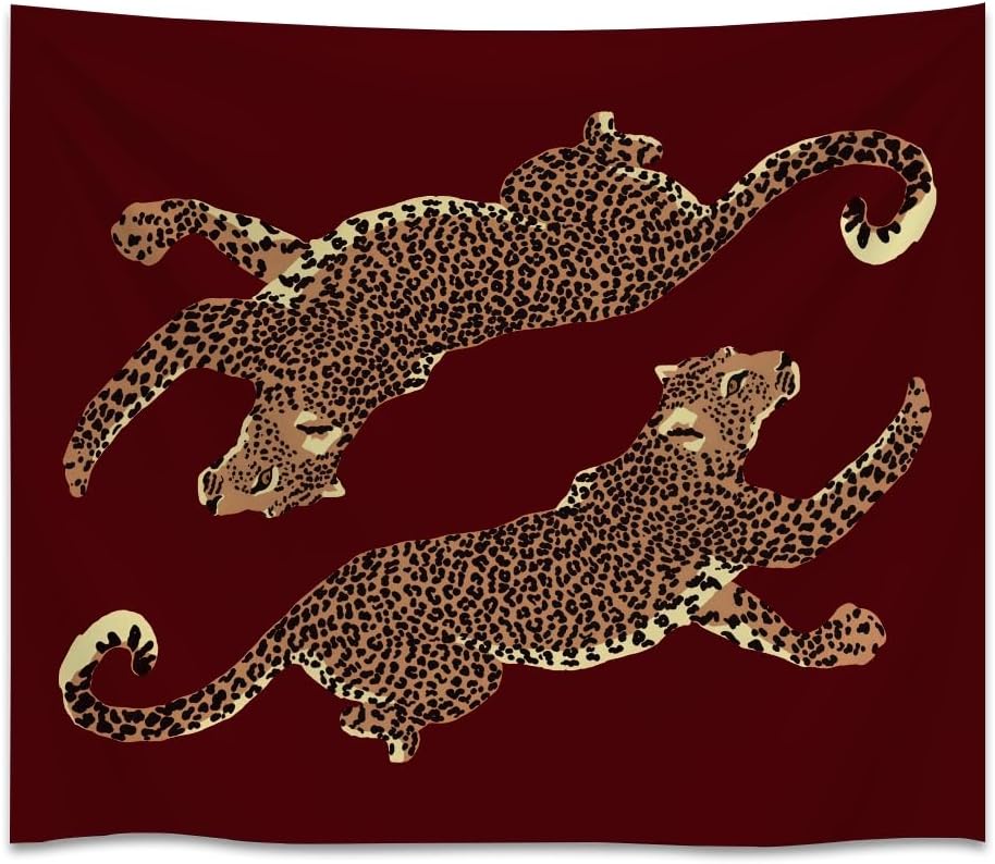 Burgundy Leopard Wall Tapestry Double Wild Cat Illustration Graphic Jungle Art Edgy Teen Room Dorm Decor Large Fabric Hanging Statement Tapestries 30x40inch
