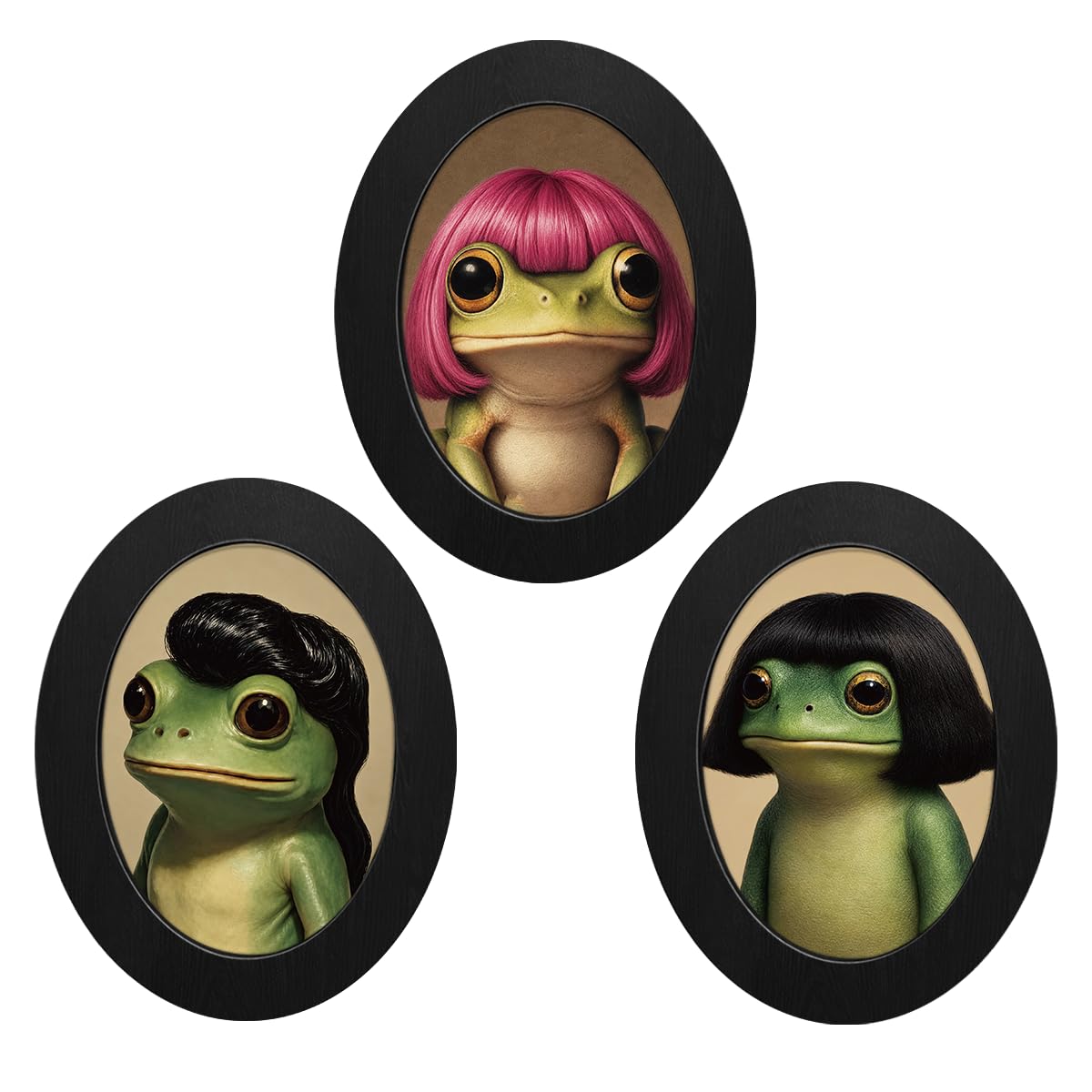 3Pcs Funny Ghost Halloween Bathroom Oval Wall Art Framed Spooky Decor