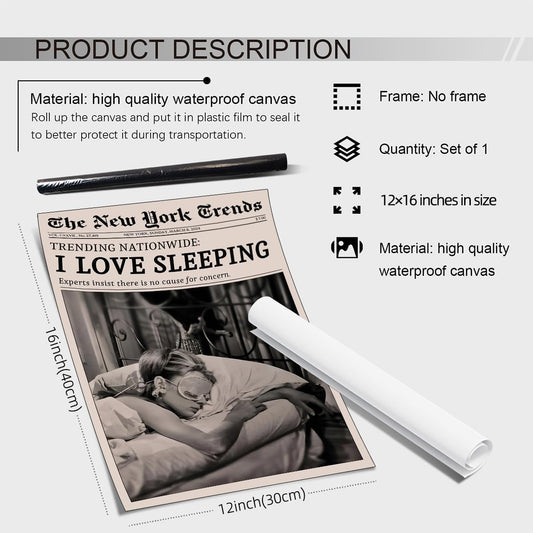 VERENIX Retro Black and White Feminist Wall Art Newspaper Aesthetic Canvas Posters Vintage Funky Girl Sleeping Prints for Girly Dorm Bedroom Wall Decor 12x16 inch Unframed