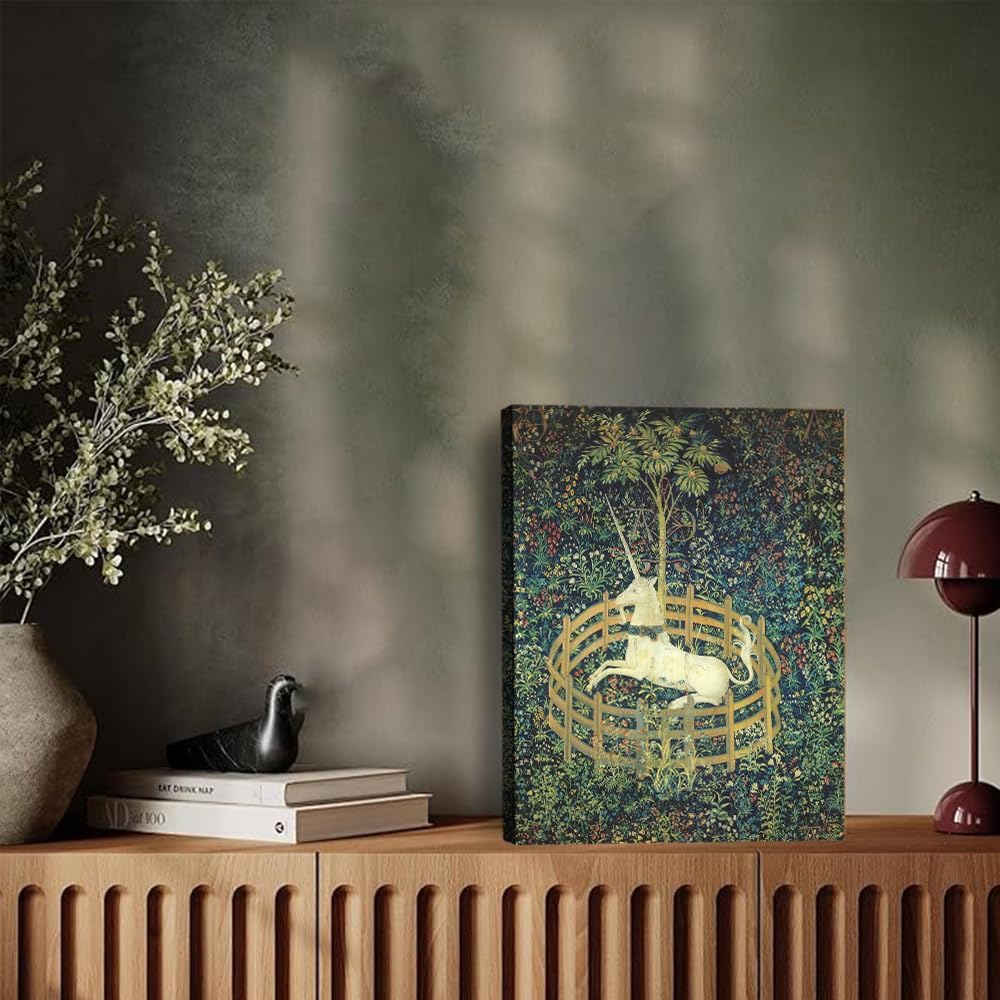 Medieval Tapestry Style Unicorn In Enclosed Garden (Unframed,28x40 inch)