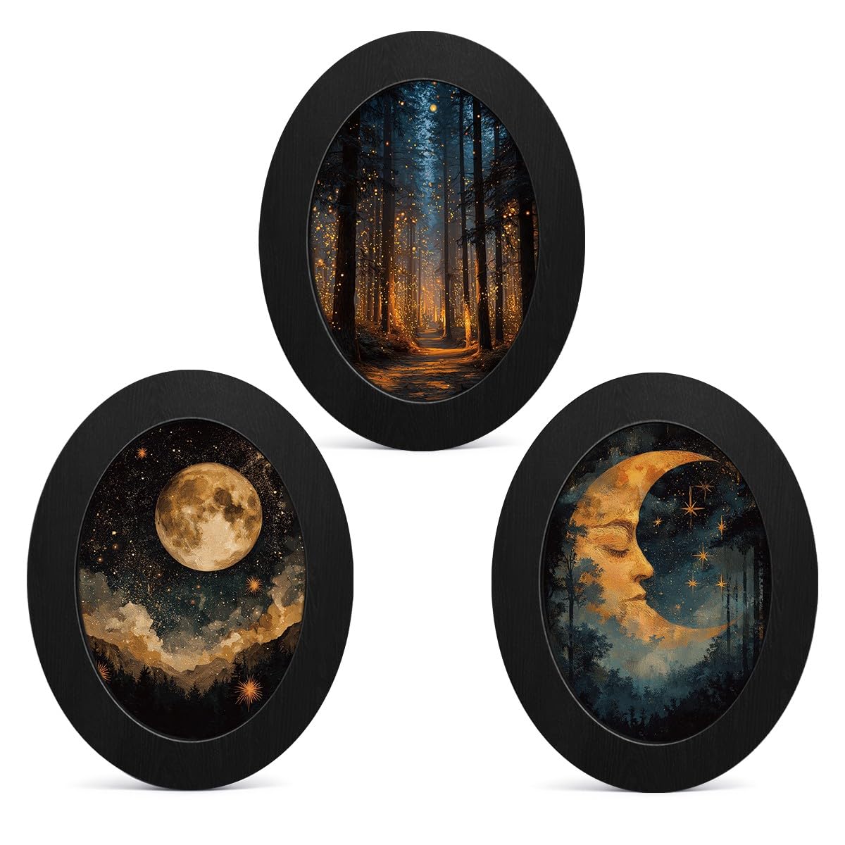 3Pcs Funny Ghost Halloween Bathroom Oval Wall Art Framed Spooky Decor