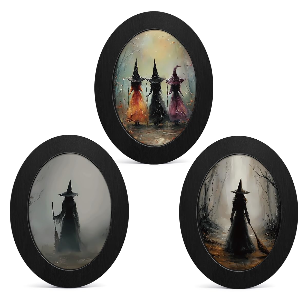 3Pcs Funny Ghost Halloween Bathroom Oval Wall Art Framed Spooky Decor