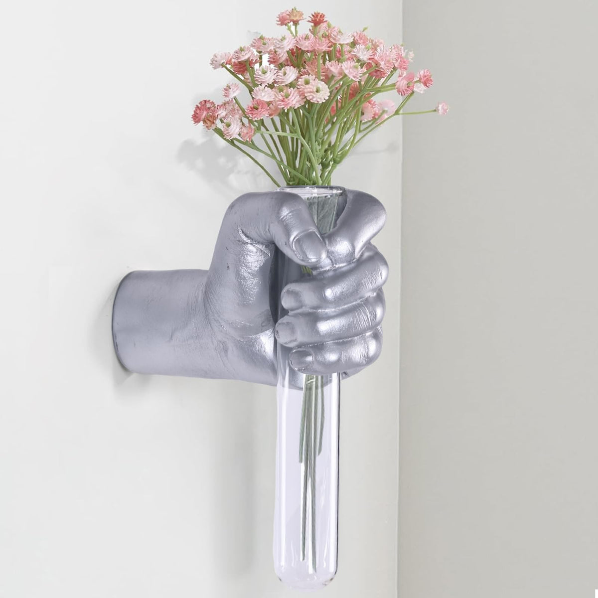 Orange Wall Sculptures, Hand Vases Home Decor, Wall Mount Art Sculpture, Unique Wall Art Statue, Funky Flower Vase Decorations, Modern Eclectic Hanging Decor,Glass Test Tube Vase (Orange)