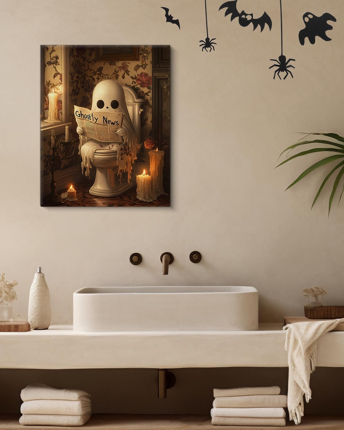 Funny Ghost Halloween Bathroom Wall Art Gothic Canvas Print Poster Framed