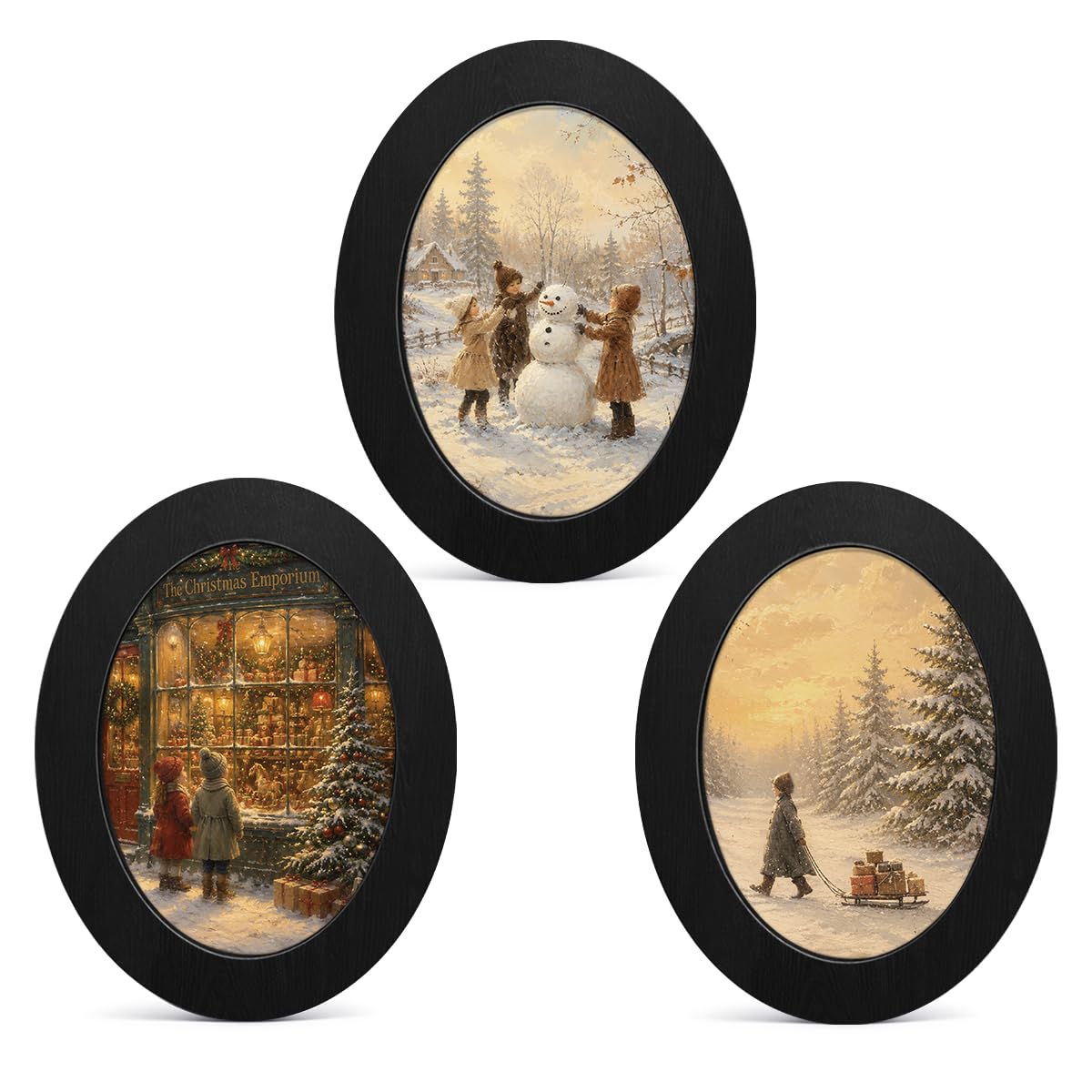 3Pcs Funny Ghost Halloween Bathroom Oval Wall Art Framed Spooky Decor