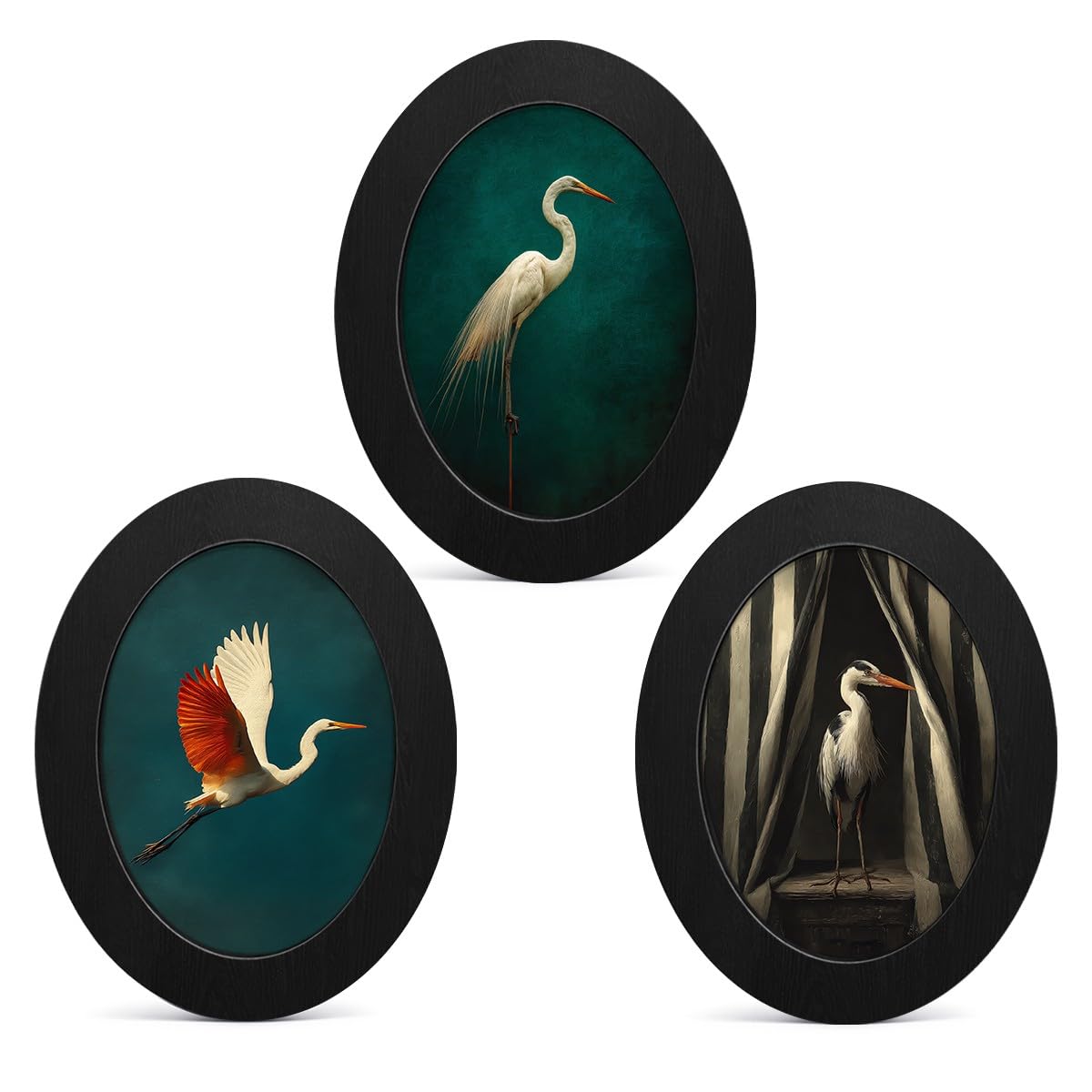 3Pcs Funny Ghost Halloween Bathroom Oval Wall Art Framed Spooky Decor