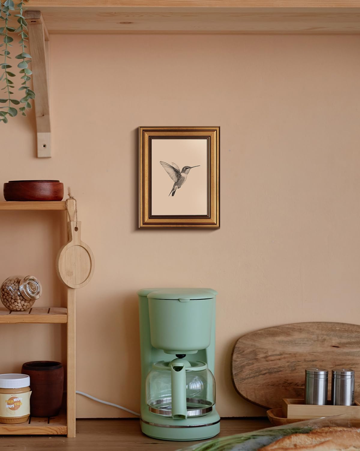 VIYYIEA Vintage Gold Framed Wall Art – Hummingbird Sketch Prints, 8x10 IN
